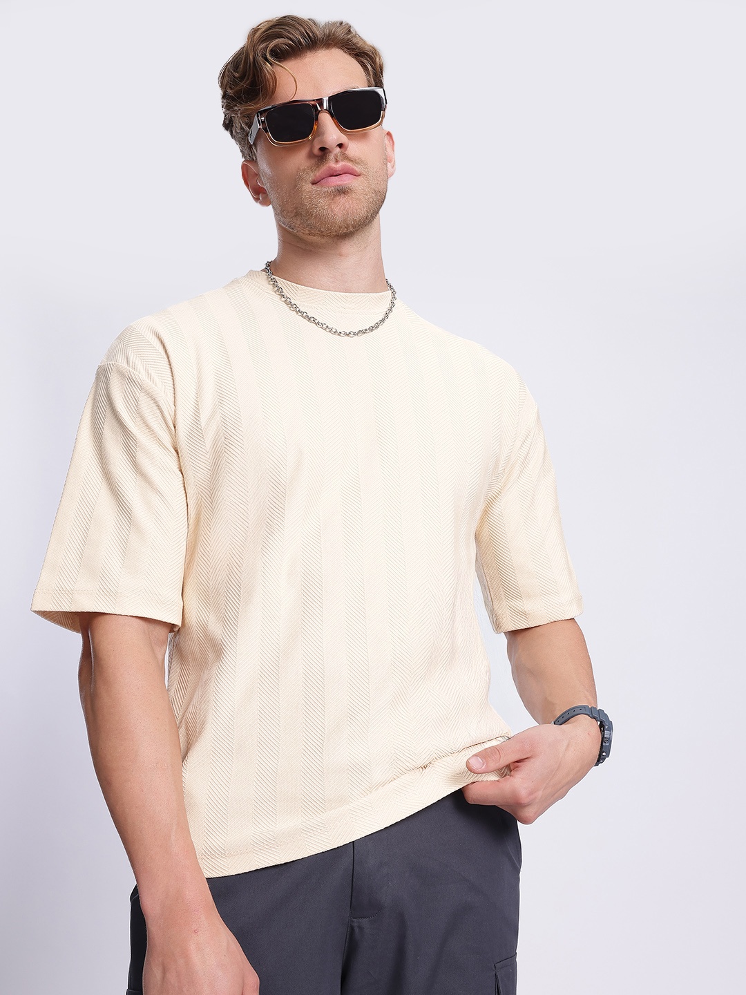 

glitchez Herringbone Harmony Short & Dropped Sleeve Relaxed Sweatshirt, Cream