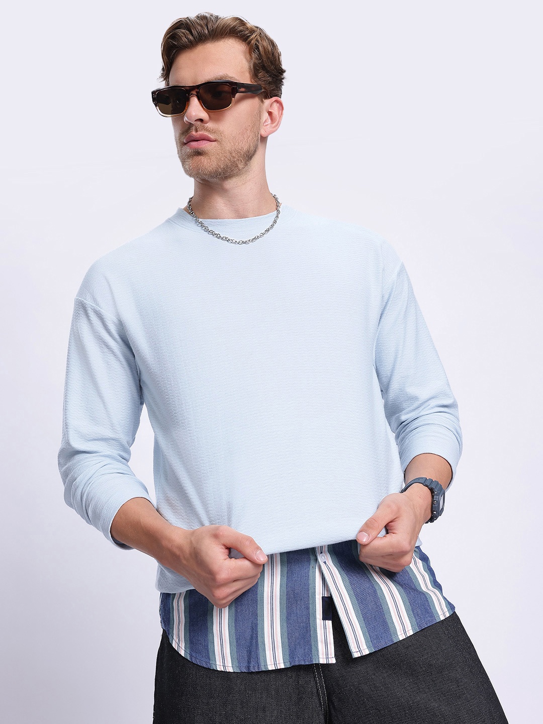 

glitchez Chevron Minimalism Dropped Sleeve Relaxed Sweatshirt, Blue