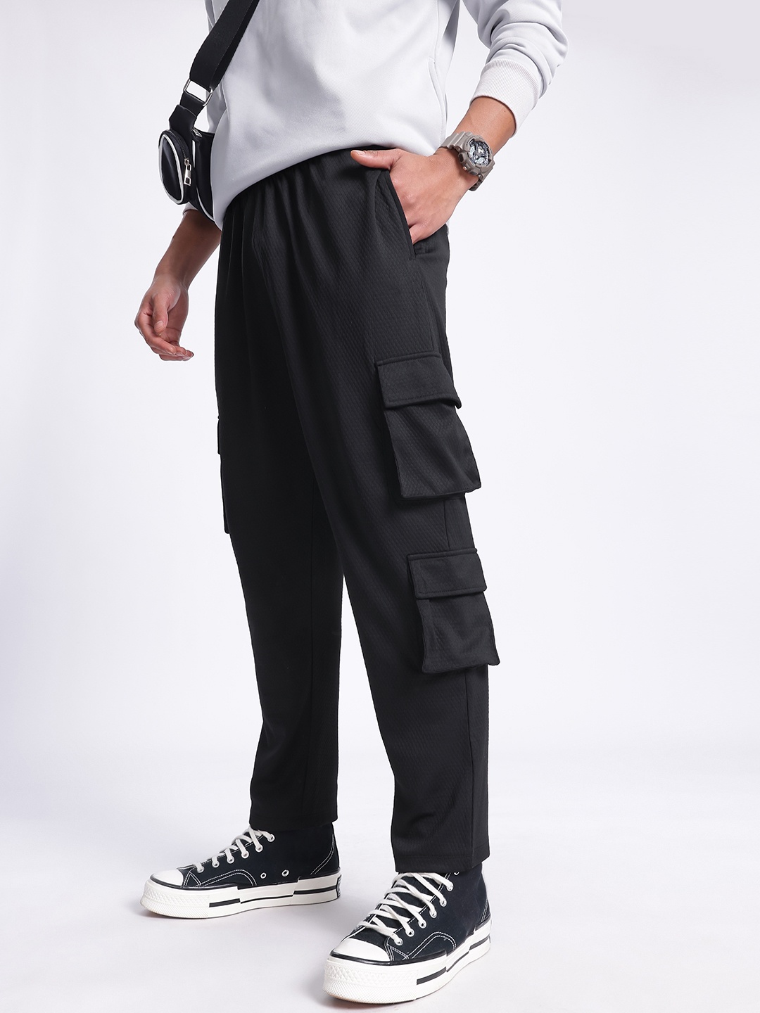 

glitchez Men Comfort Core Cargo Edge Relaxed Fit Track Pants, Black