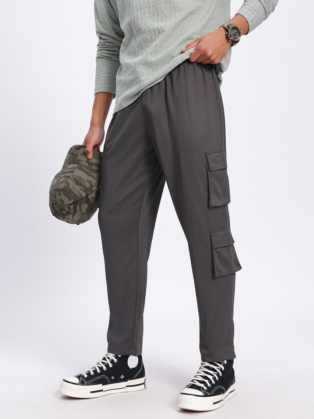 

glitchez Men Urban Utility Cargo-Style Track Pants, Grey