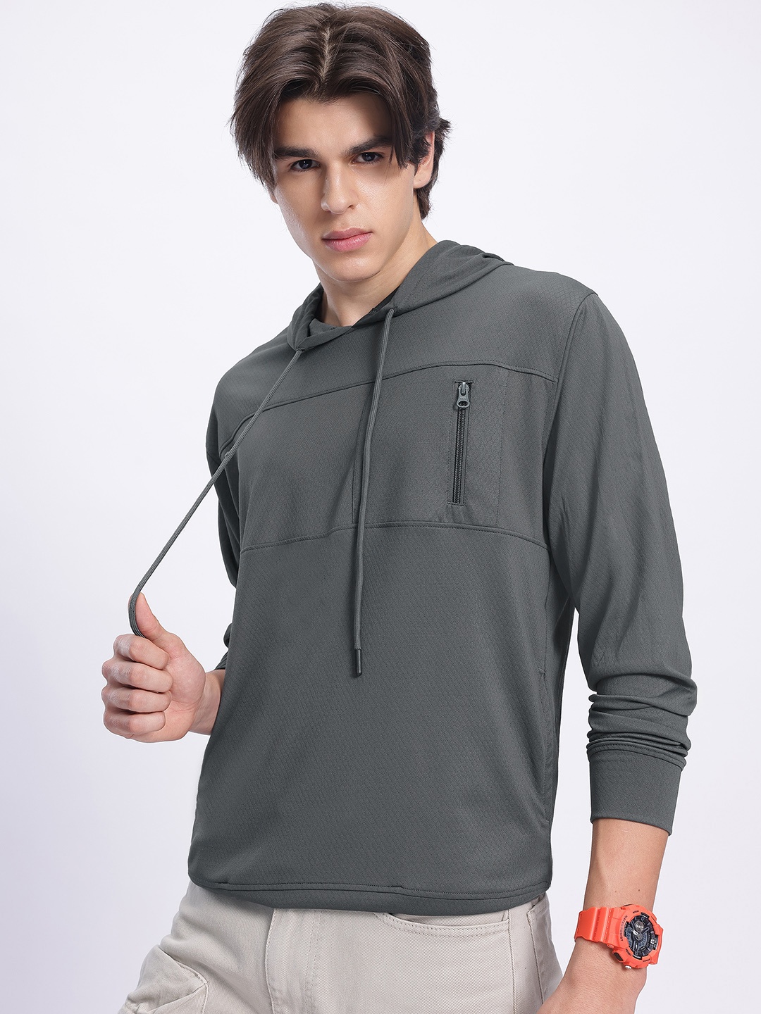 

glitchez Cozy Fusion Hooded Relaxed Sweatshirt, Grey