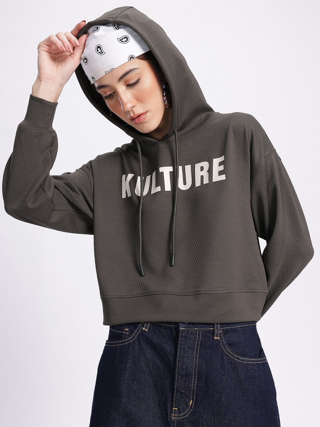

glitchez Cultured Kid Textured Knit Drop-Shoulder Hooded Sweatshirt, Olive