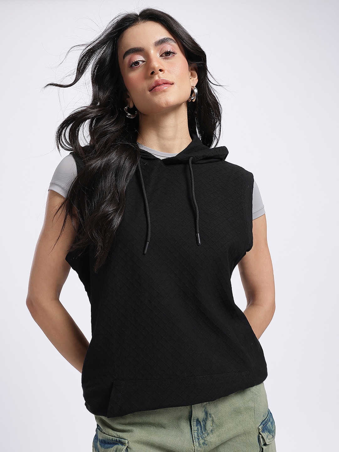 

glitchez Comfy Core Relaxed Sleeveless Hooded Sweatshirt, Black