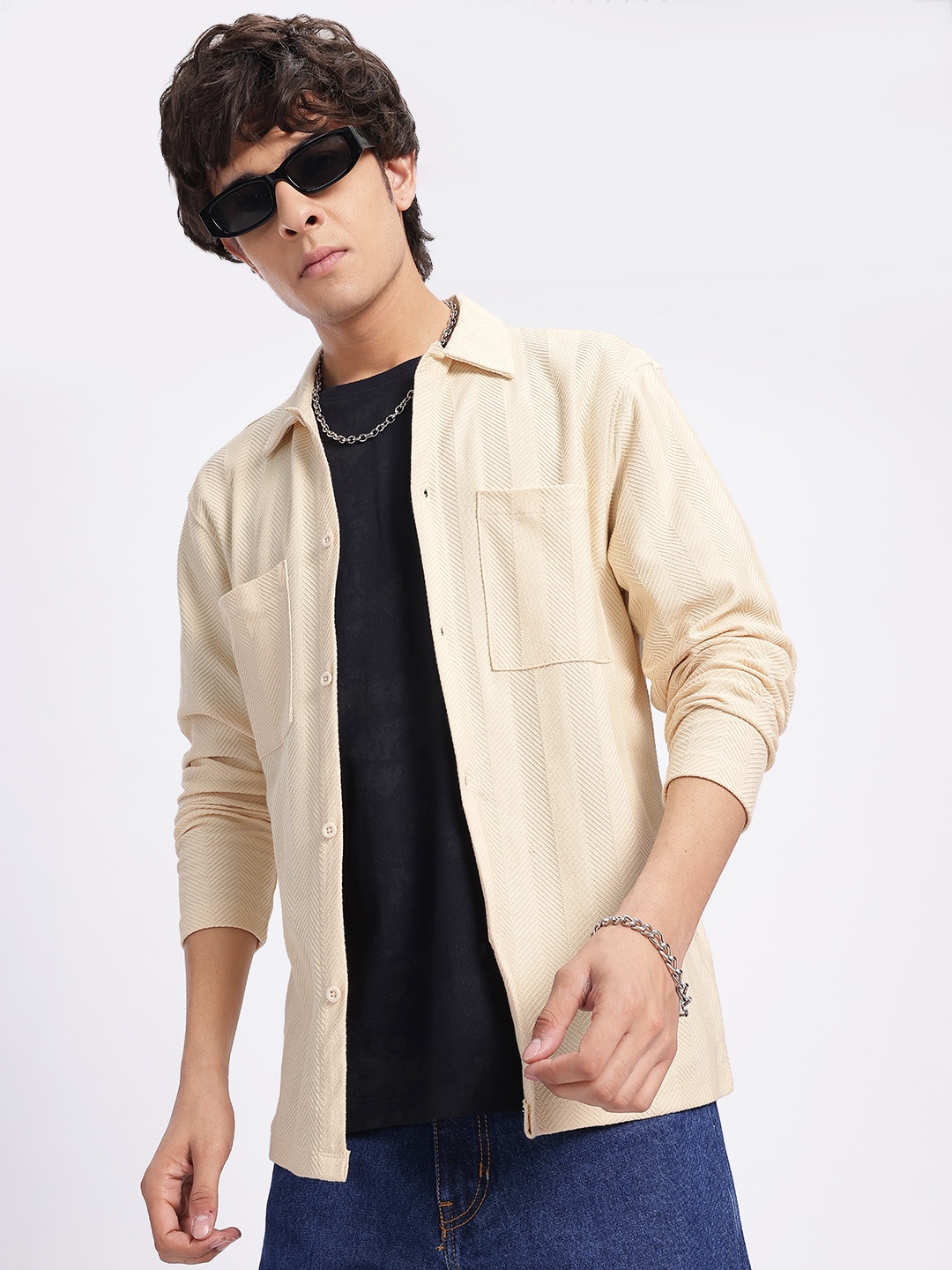 

glitchez Pocket Powerhouse Self-Striped Shirt, Yellow