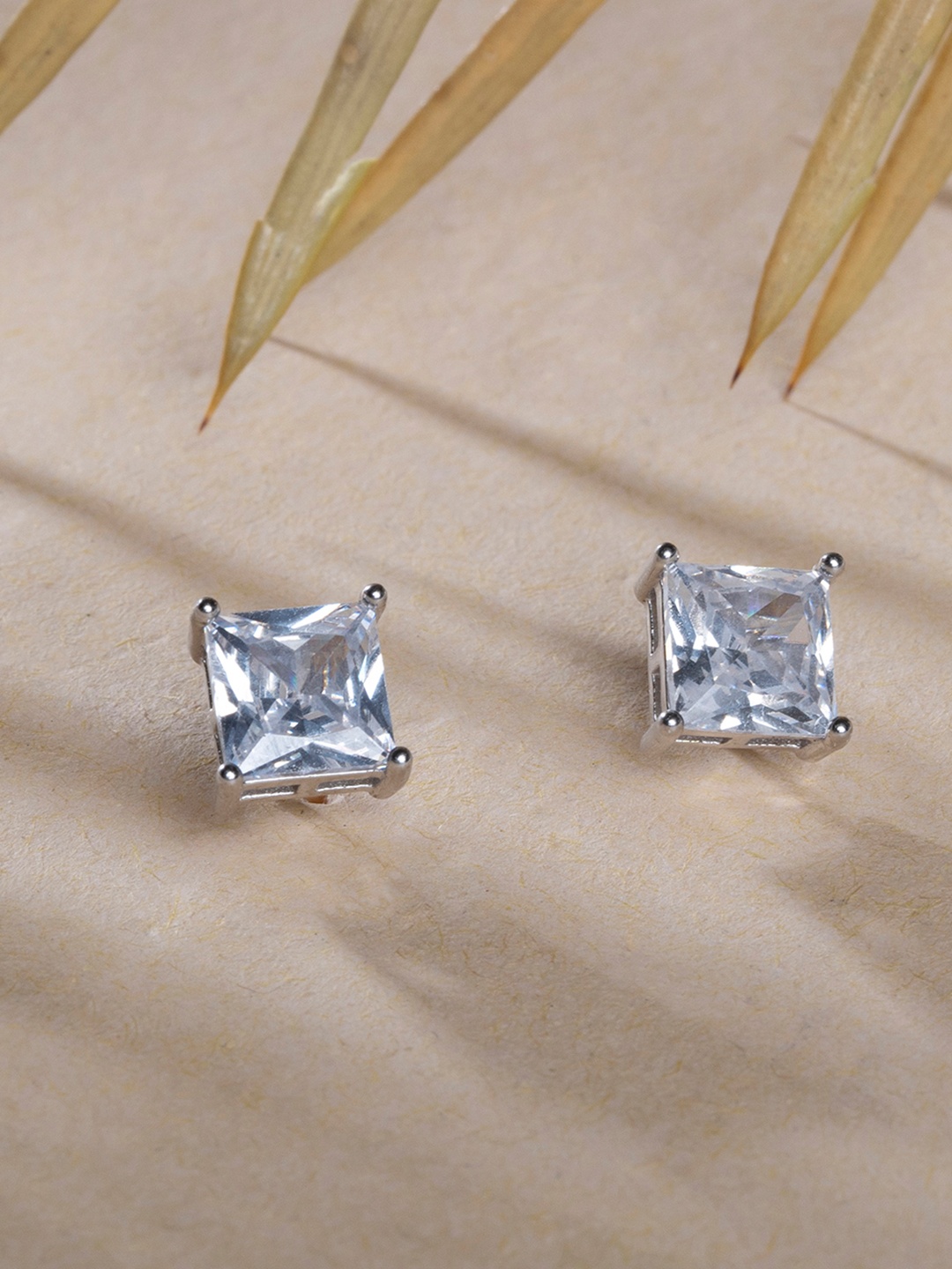 

TOUCH925 Pure Silver Cubic Zirconia Studded Contemporary Stud Earrings