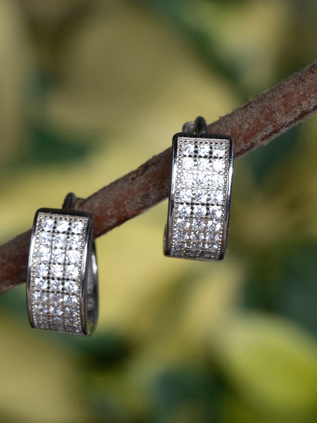 

TOUCH925 Pure Silver Contemporary Cubic Zirconia Hoop Earrings