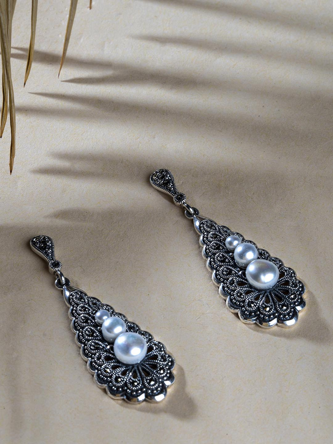 

TOUCH925 Pure Silver Cubic Zirconia Studded Contemporary Drop Earrings