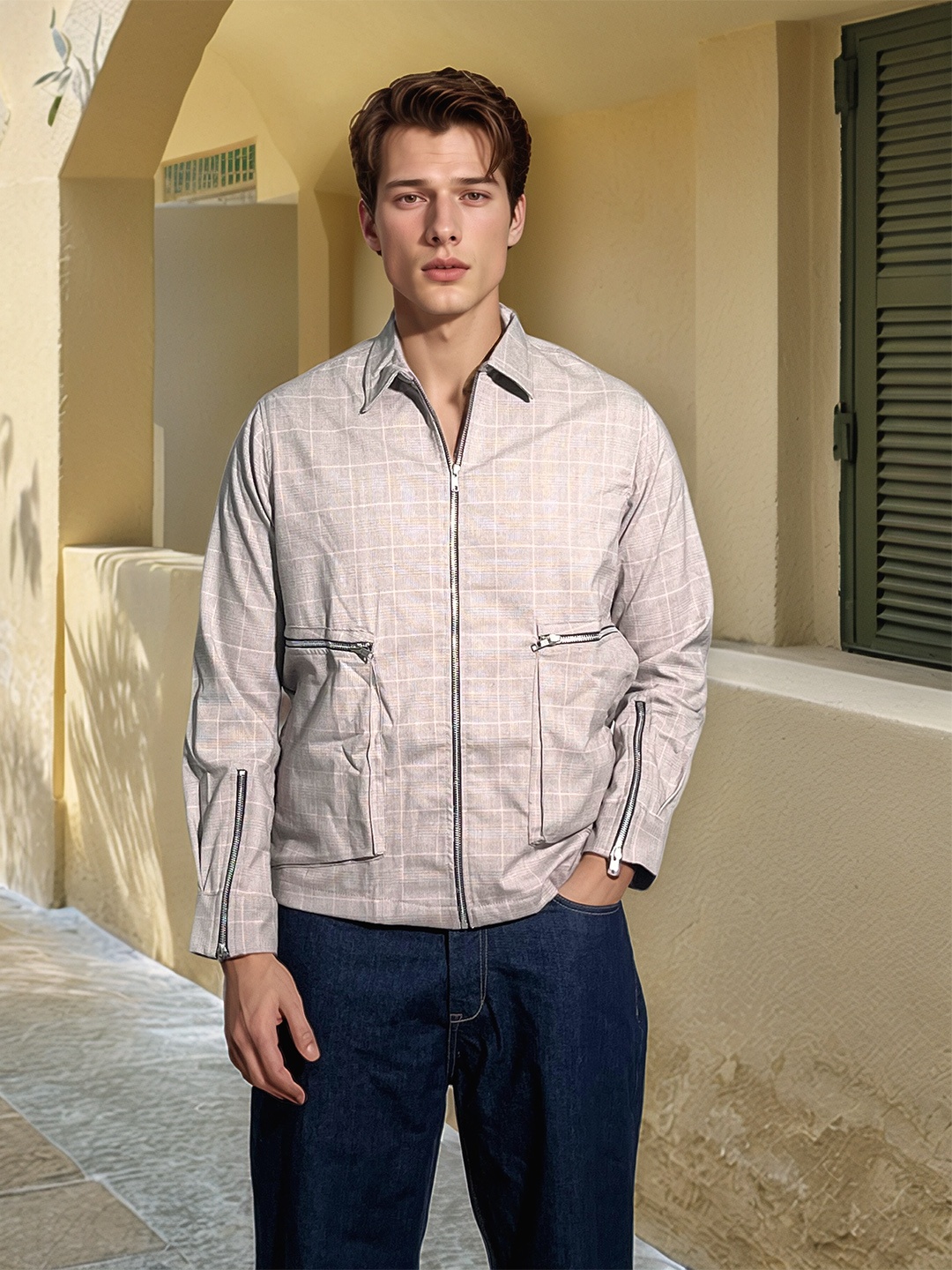 

UNRL Checked Tailored Jacket, Grey