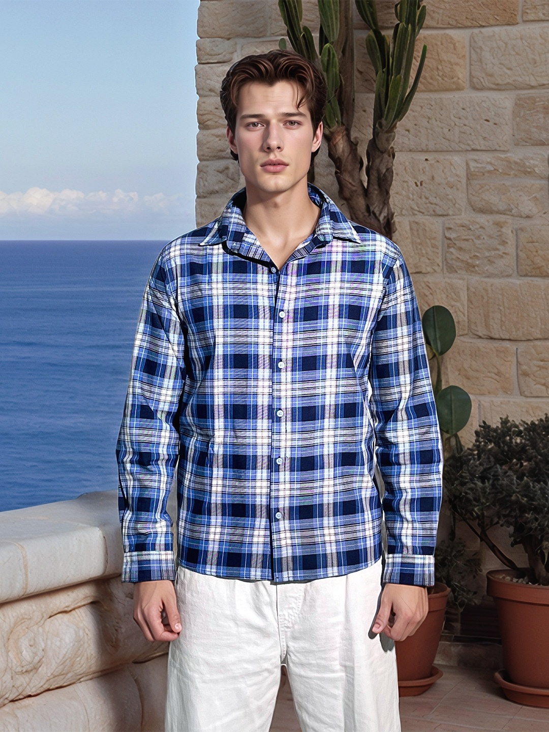 

UNRL Men Checked Casual Shirt, Blue
