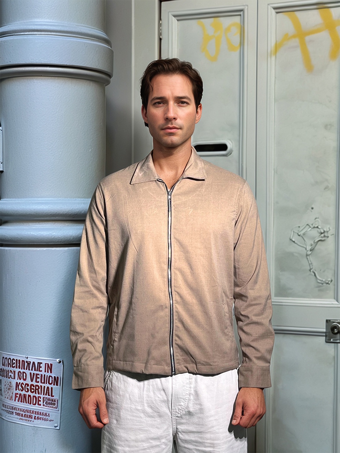 

UNRL Graphic Printed Tailored Jacket, Beige