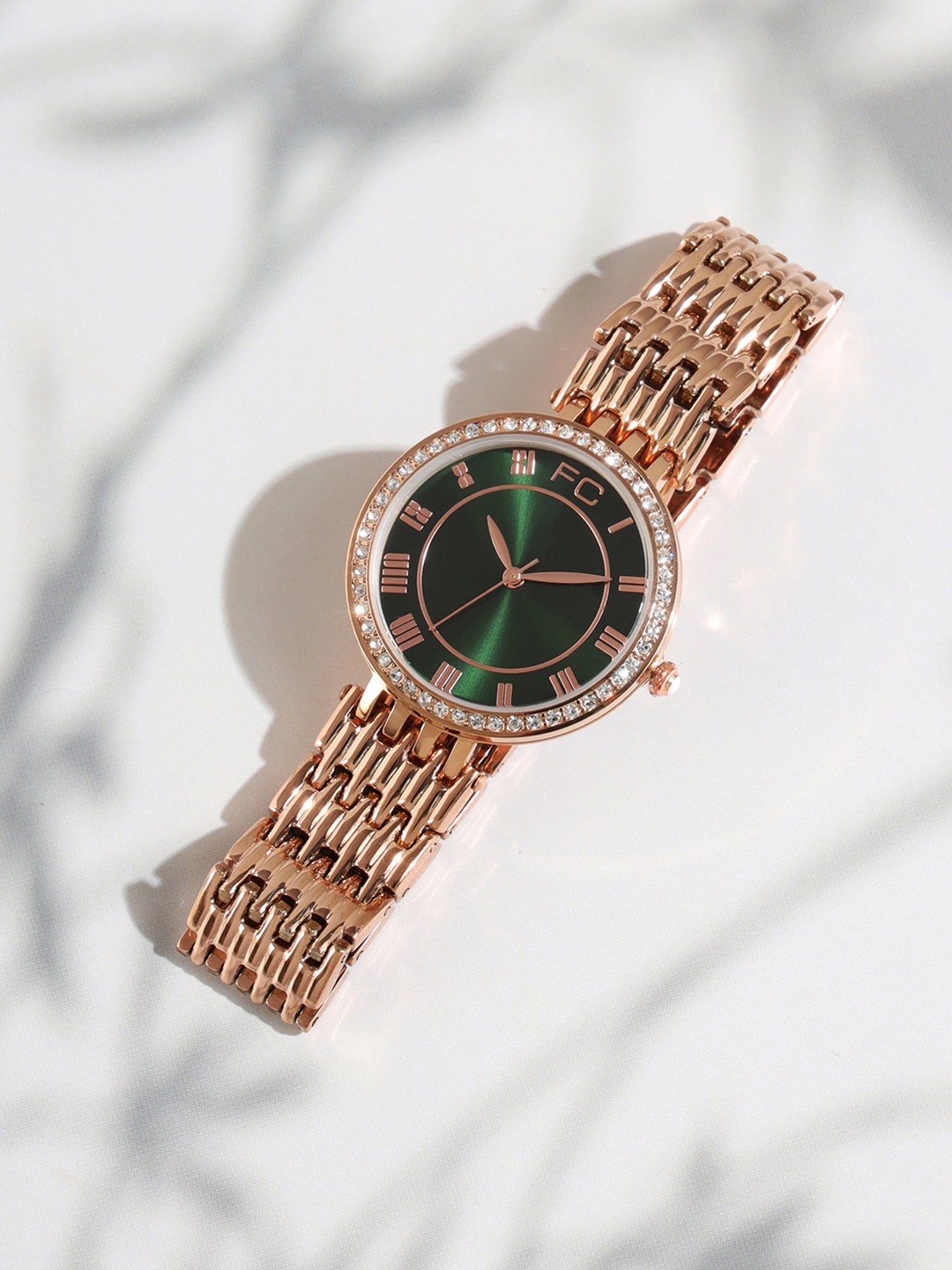 

French Connection Women Embellished Dial Bracelet Style Straps Analogue Watch FCN0117NRGM, Olive