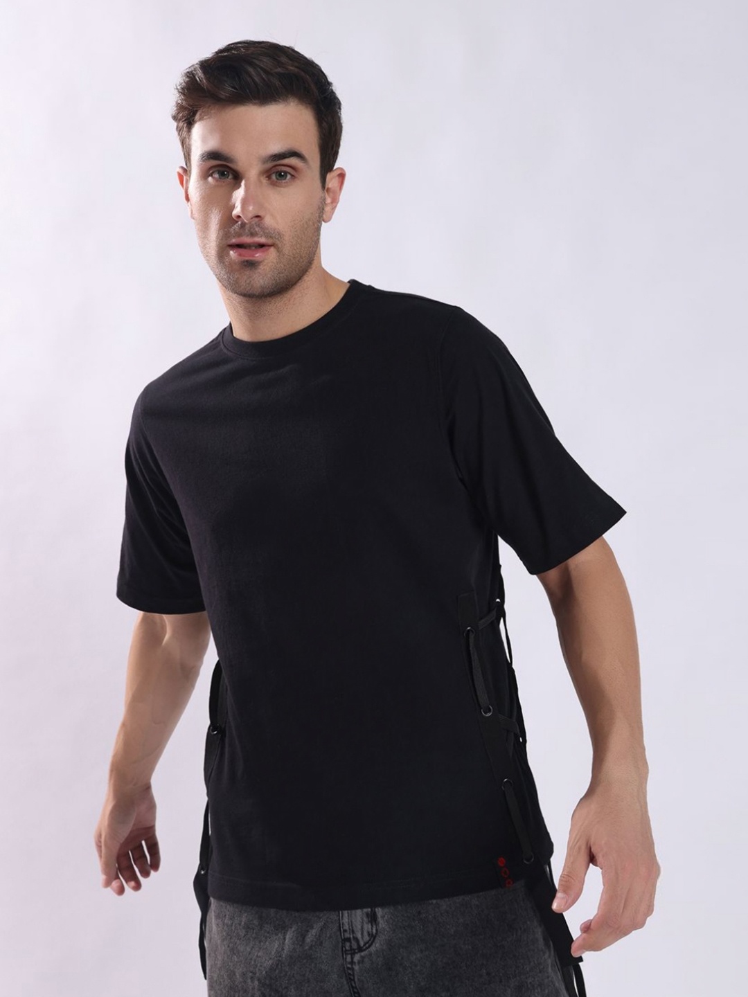 

PUNK Men T-shirt with Lace-Ups Detail, Black
