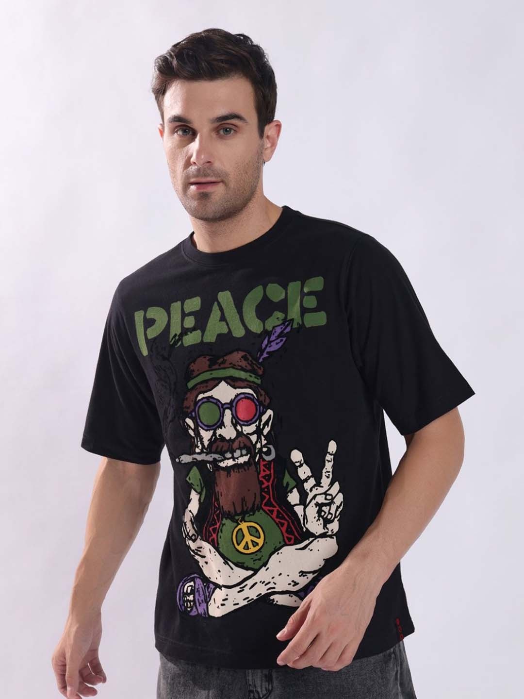 

PUNK Men Printed Applique T-shirt, Black