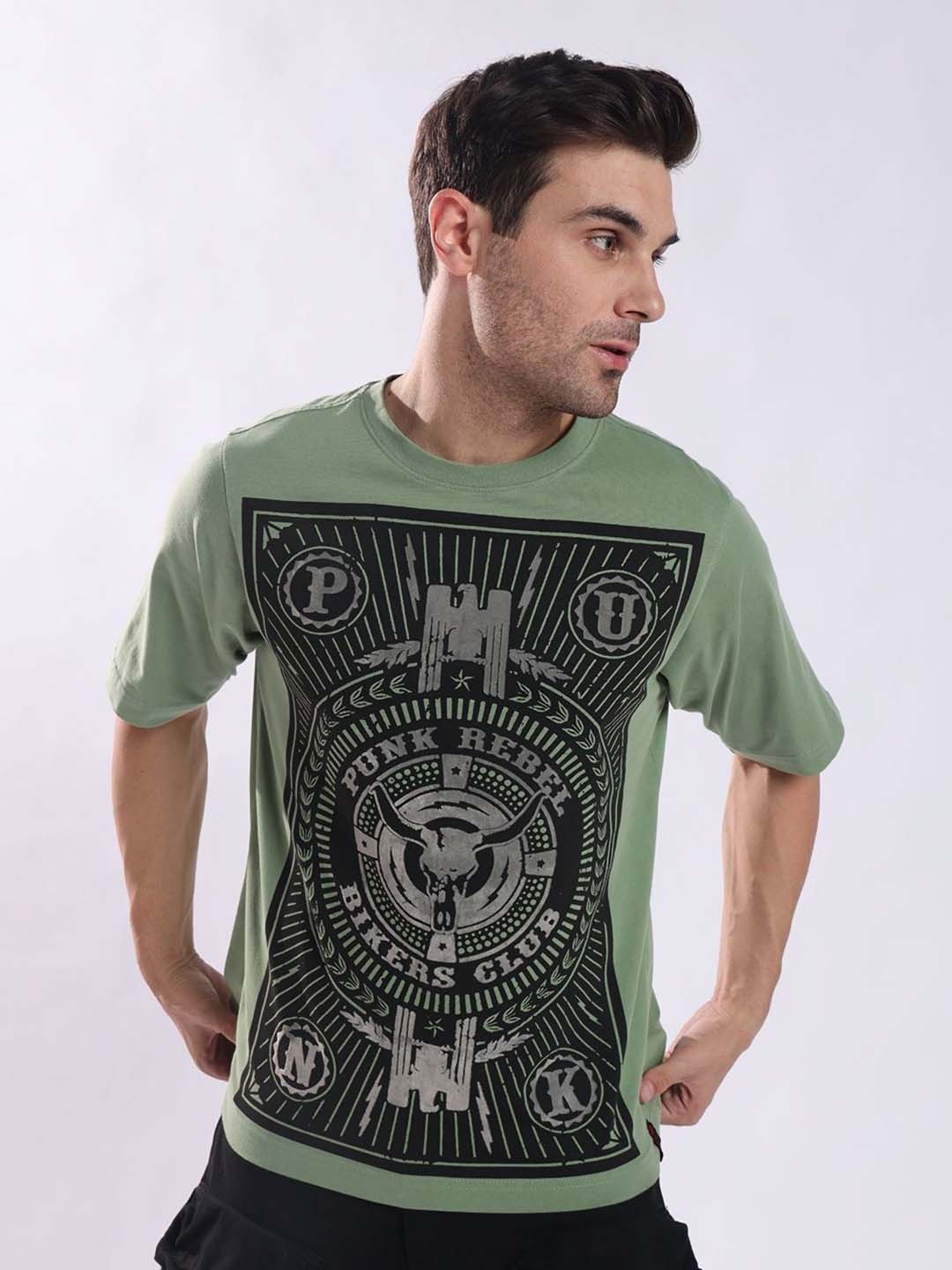 

PUNK Men Printed Relaxed Fit T-shirt, Olive