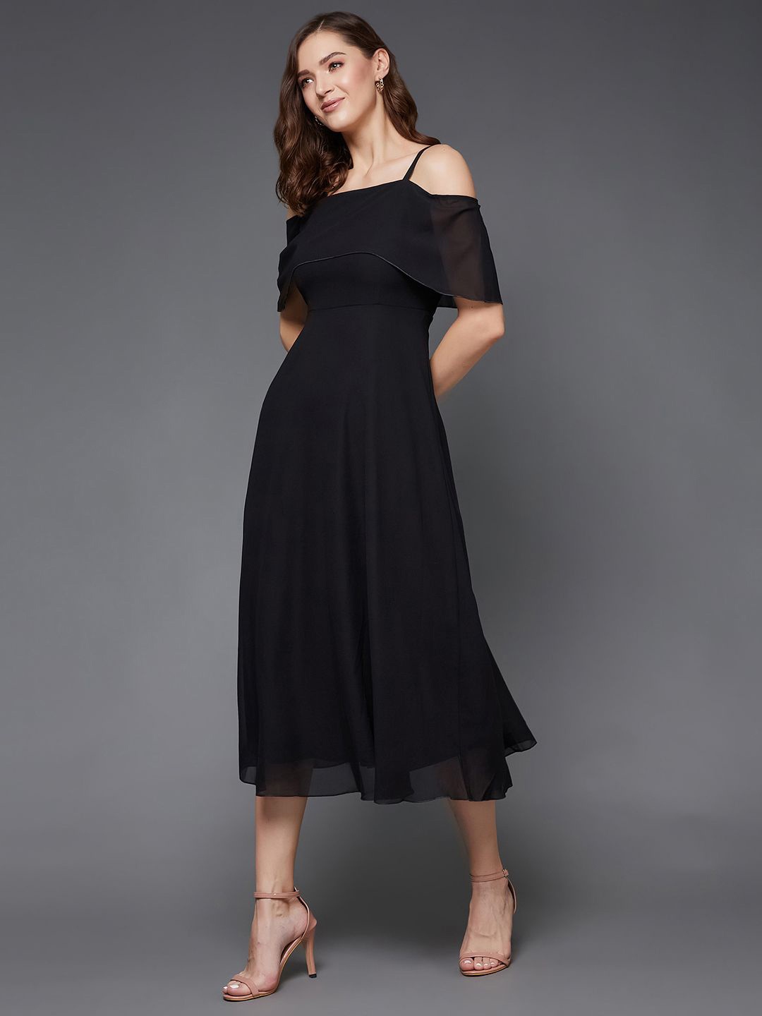

Miss Chase Women Fit & Flare Midi Dress, Black