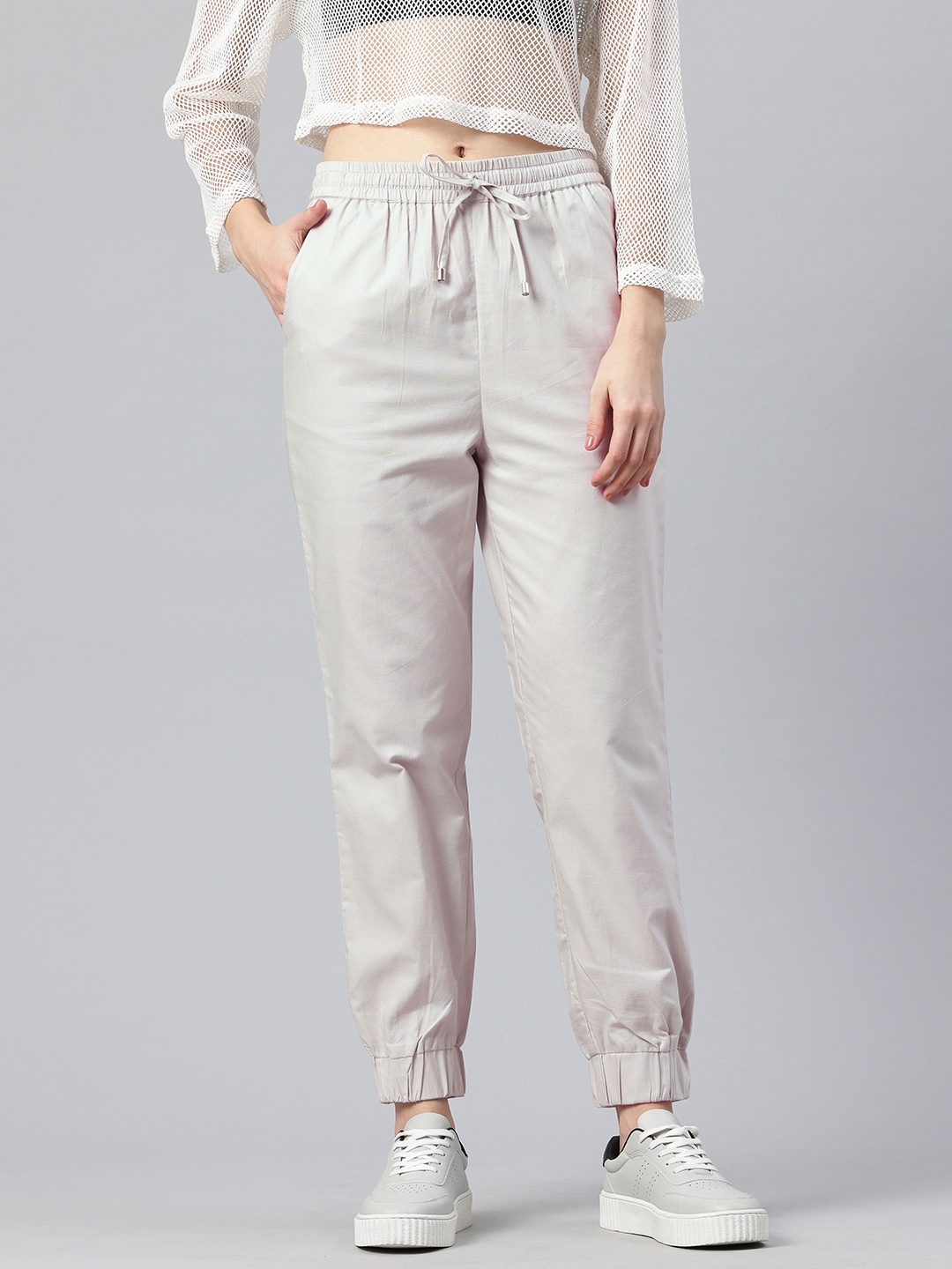 

Popnetic Women Pure Cotton High-Rise Joggers Trousers, Grey