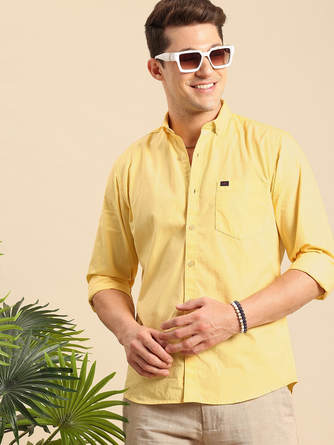 

Mast & Harbour Men Standard Pure Cotton Casual Shirt, Yellow