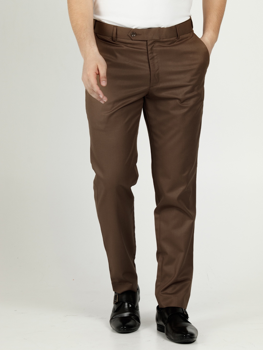 

Muffynn Men Relaxed Mid-Rise Cotton Formal Trousers, Brown