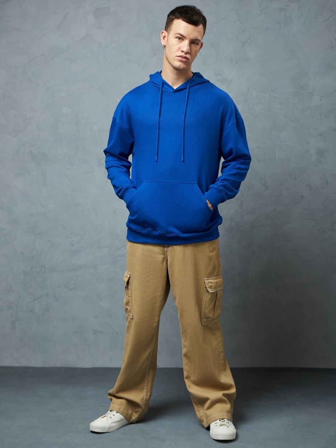 

Weezy Men Cotton Round Neck Solid Oversized Hooded Sweatshirt, Blue