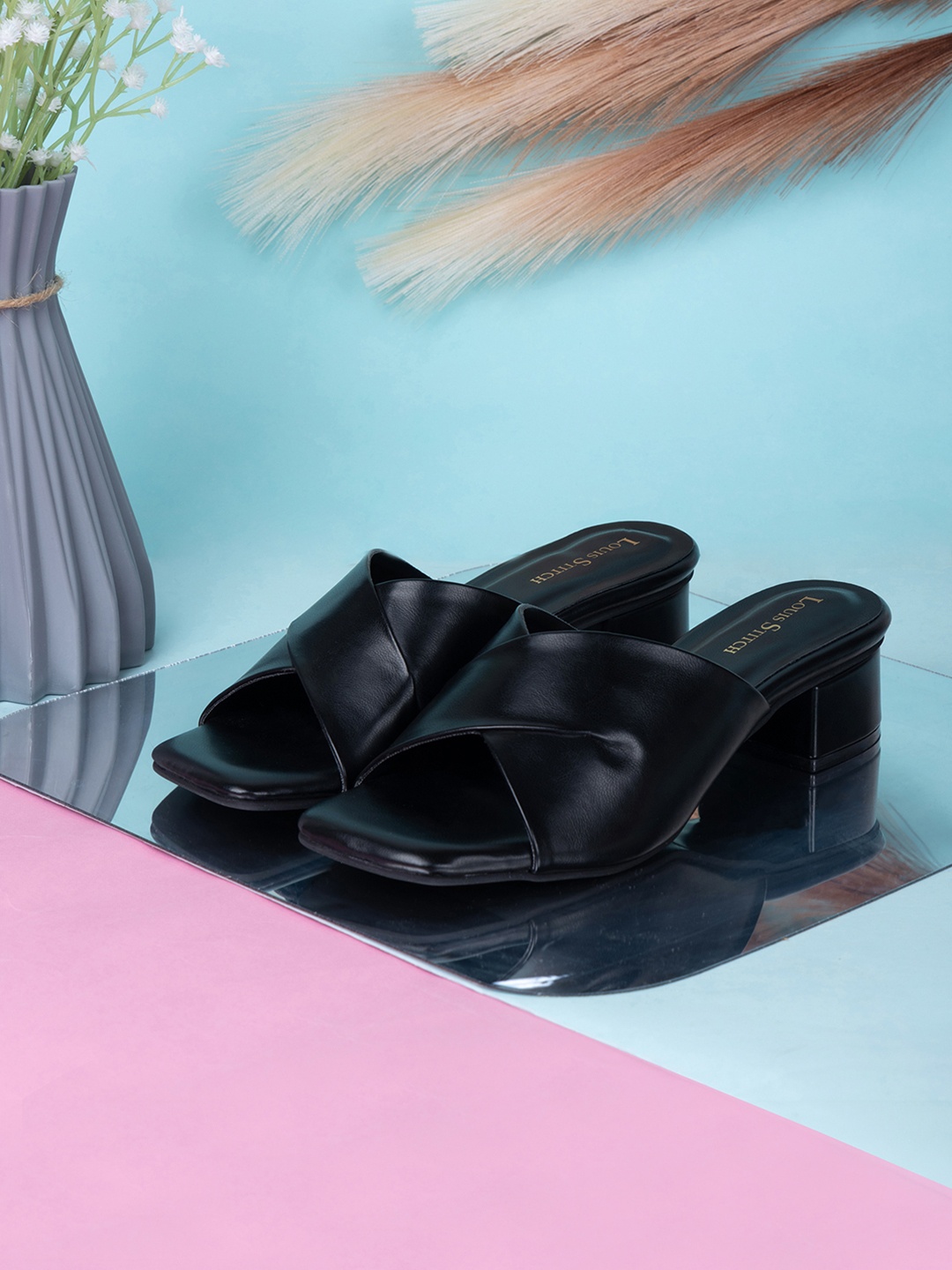 

LOUIS STITCH Women Open Toe Block Heel Sandals, Black