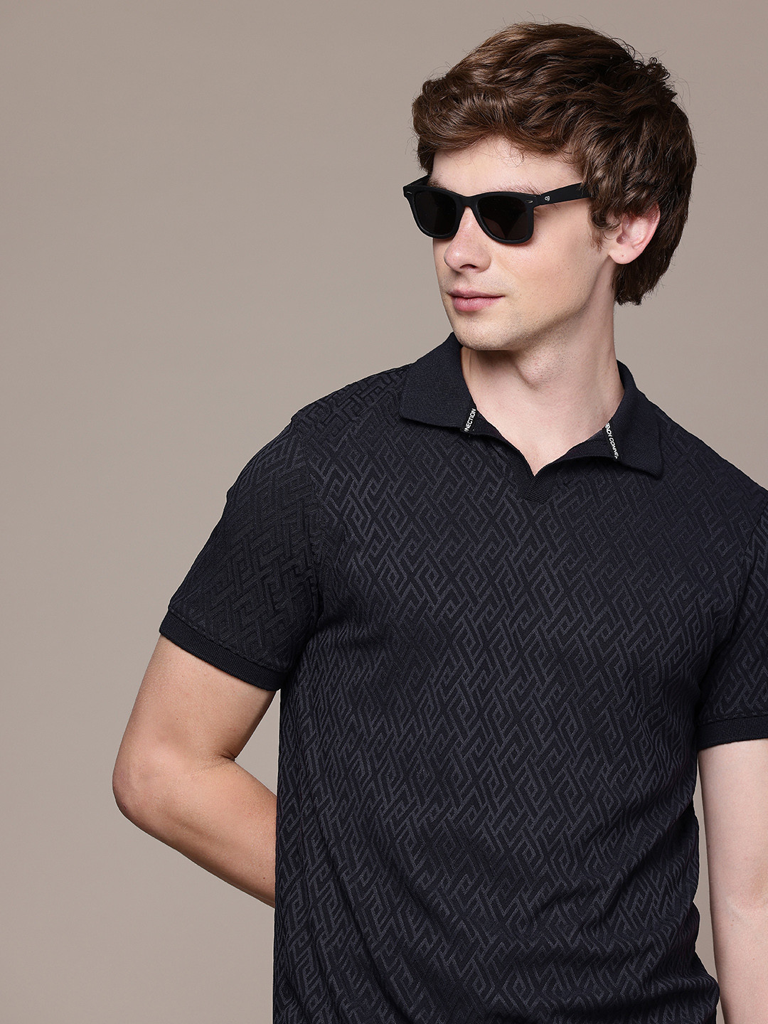 

French Connection Men Polo Collar Antimicrobial T-shirt, Navy blue