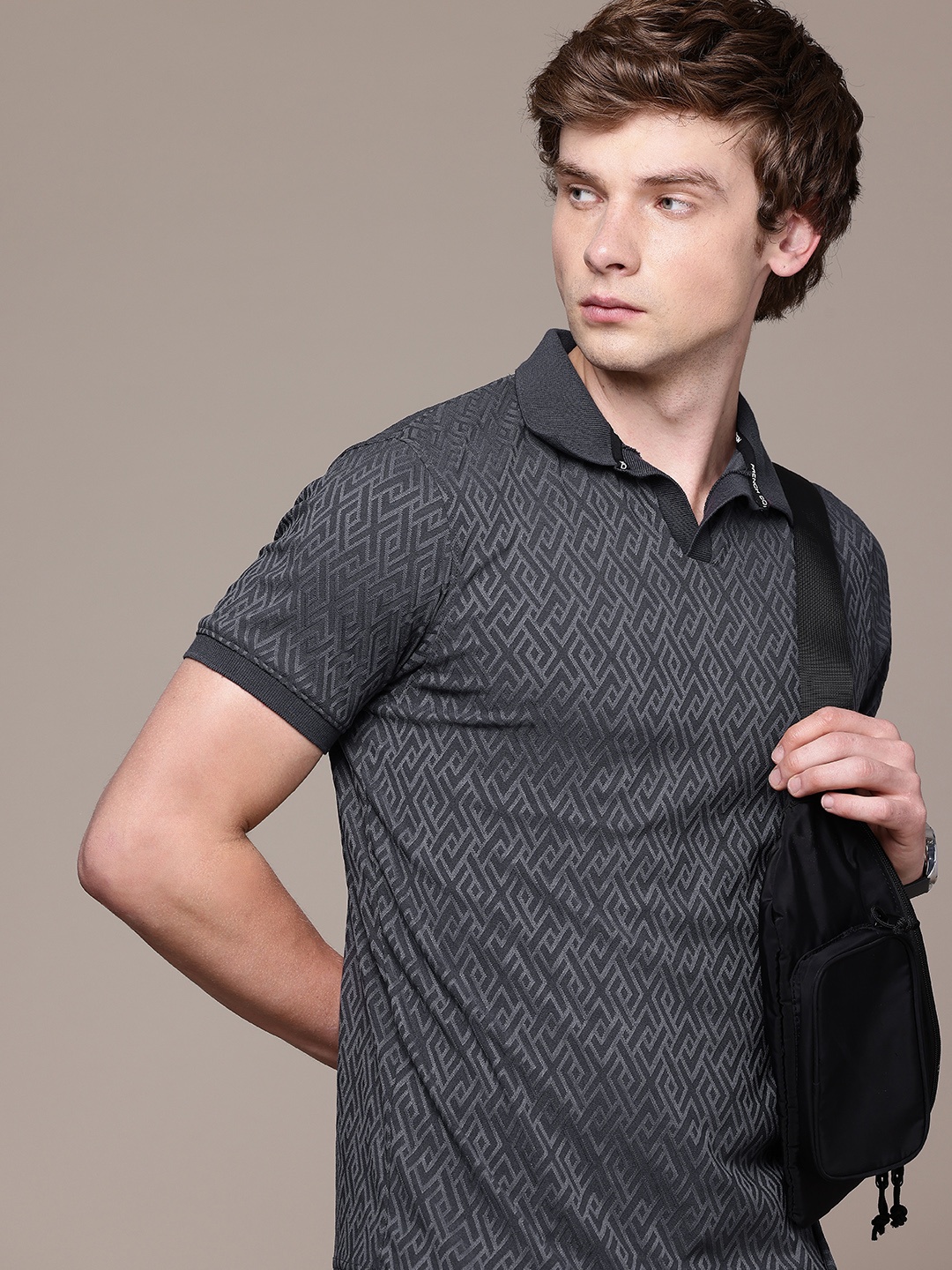 

French Connection Men Polo Collar Antimicrobial T-shirt, Grey