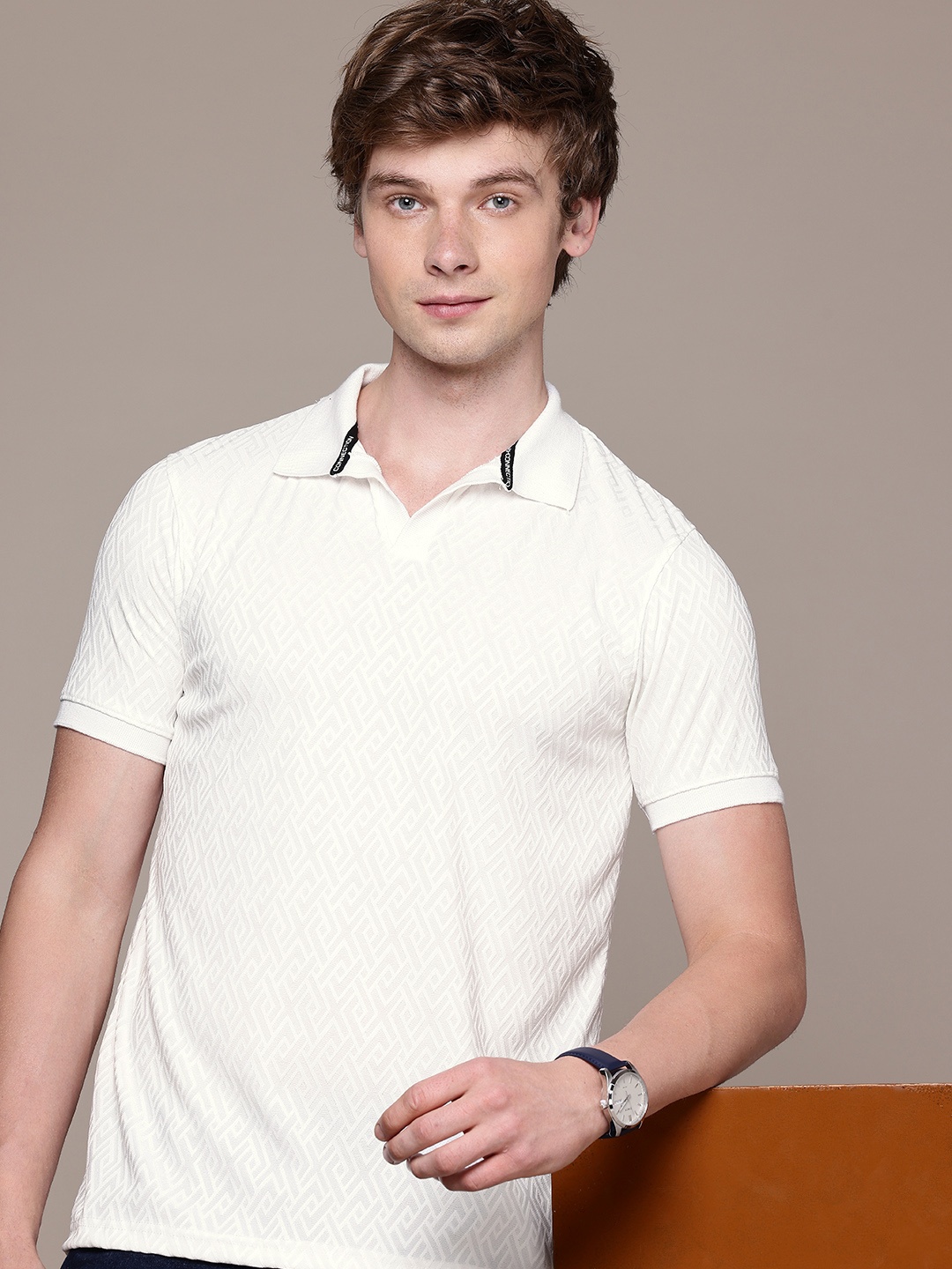 

French Connection Men Polo Collar Antimicrobial T-shirt, White