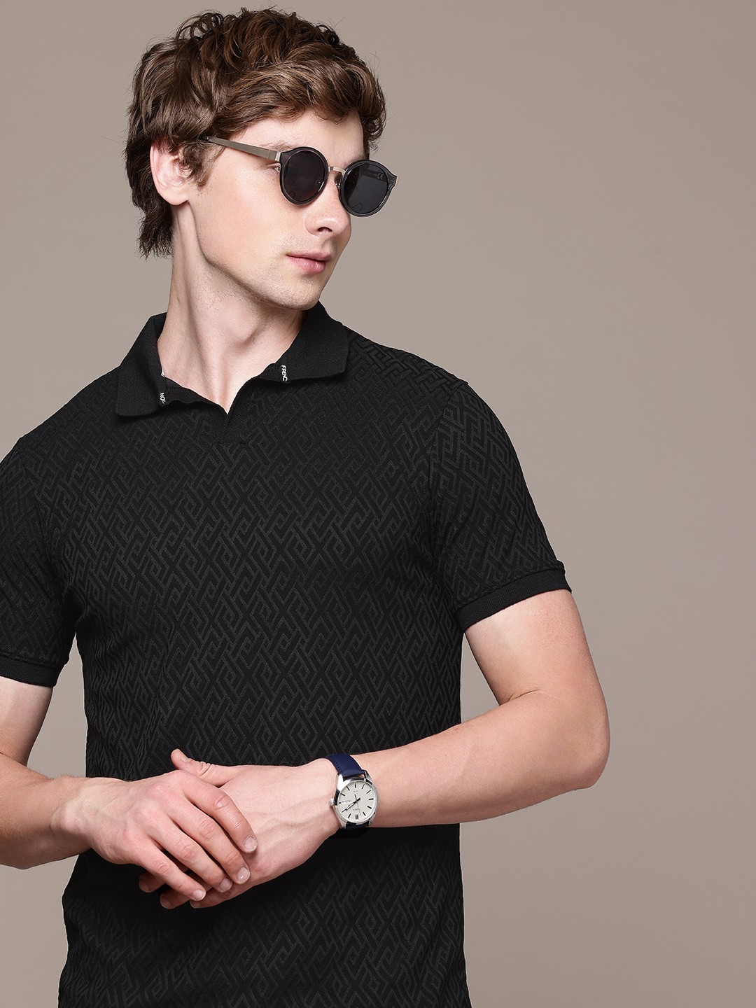 

French Connection Men Polo Collar Antimicrobial T-shirt, Black
