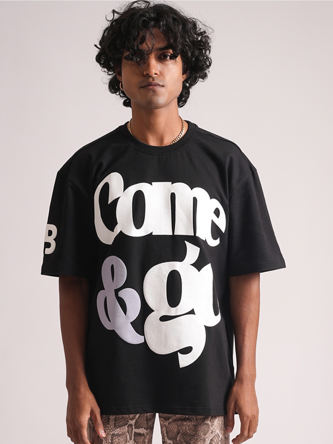 

Bad and Boujee Unisex Typography Printed Drop-Shoulder Sleeves Monochrome Pockets T-shirt, Black