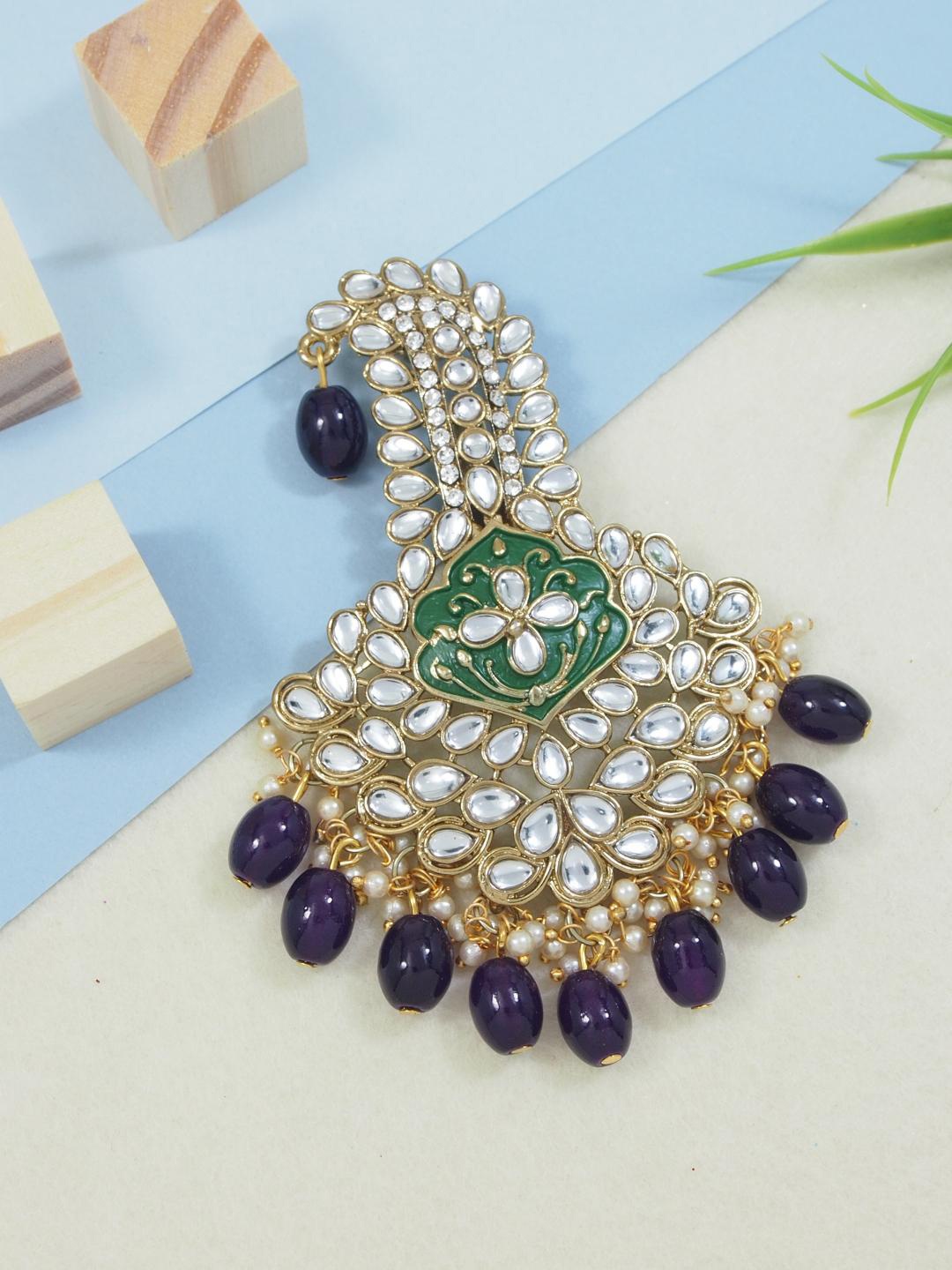 

I Jewels Gold Plated Kundan Studded Safa Kalangi Brooch