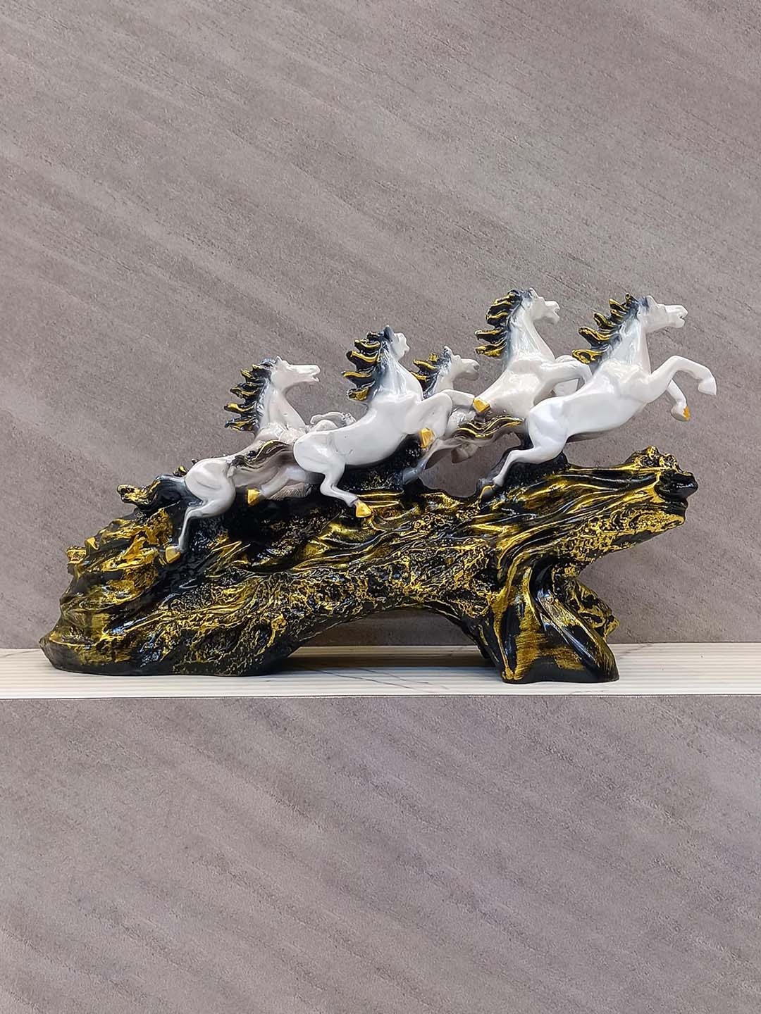 

NAYRA HANDICRAFTS White & Gold Toned Horses Figurine Showpiece