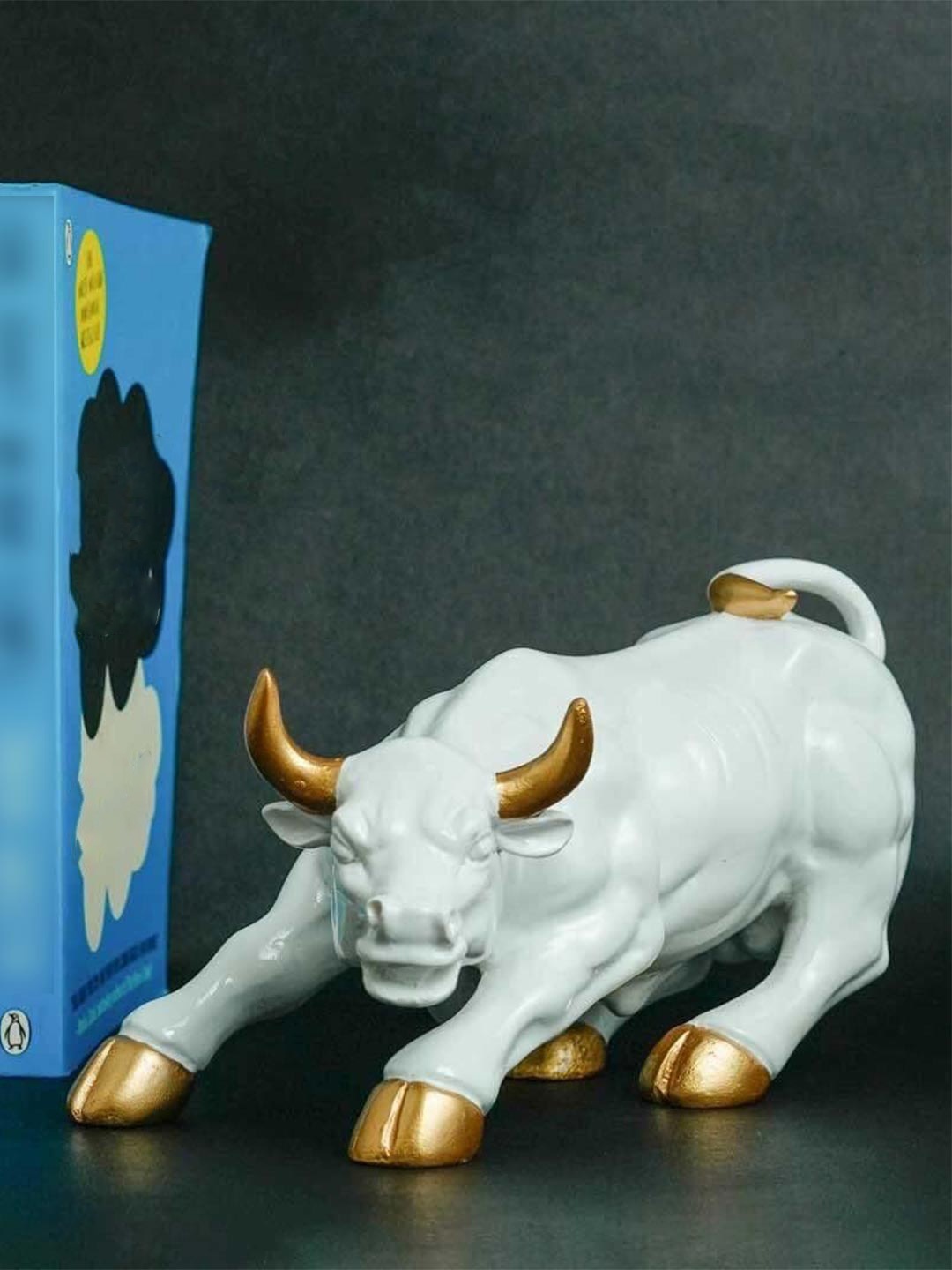

NAYRA HANDICRAFTS White & Gold Toned Bull Shaped Figurine Showpiece