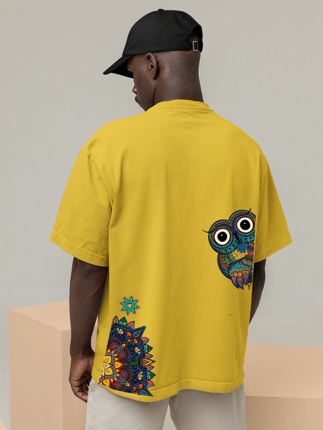 

Elibolz Men Printed Drop-Shoulder Sleeves Bio Finish T-shirt, Yellow