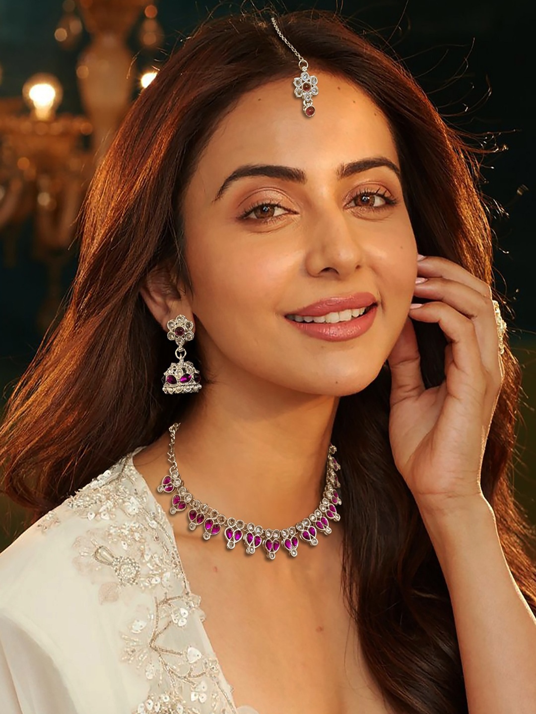 

AccessHer Silver-Plated American Diamond Stone Studded Jewellery Set
