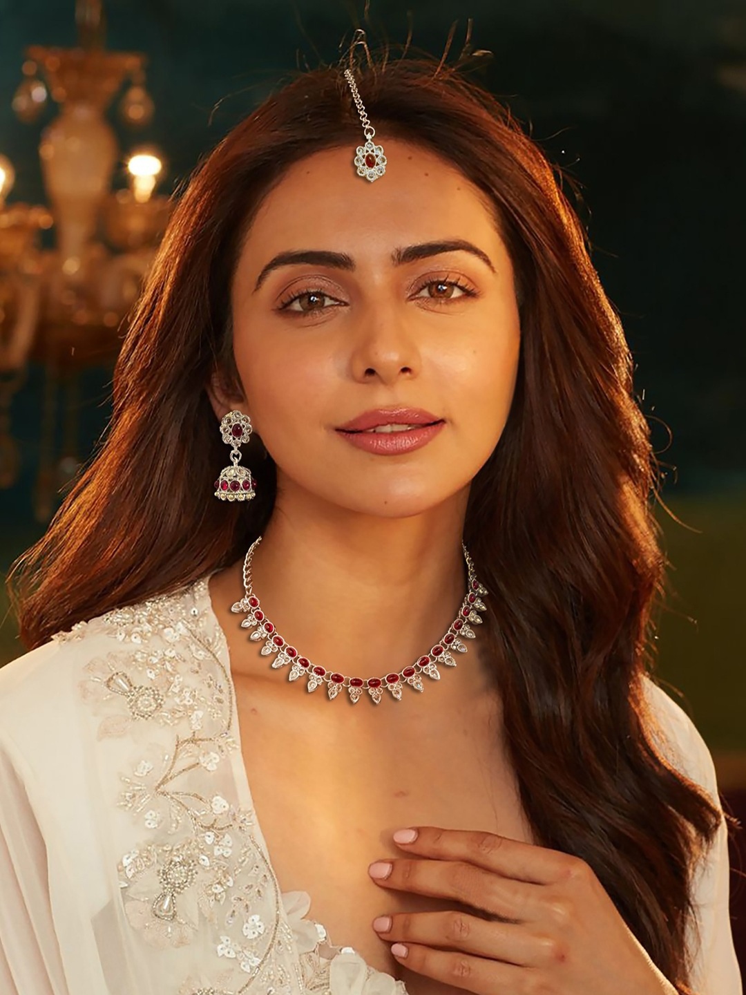 

AccessHer Silver-Plated AD Stone Studded Jewellery Set
