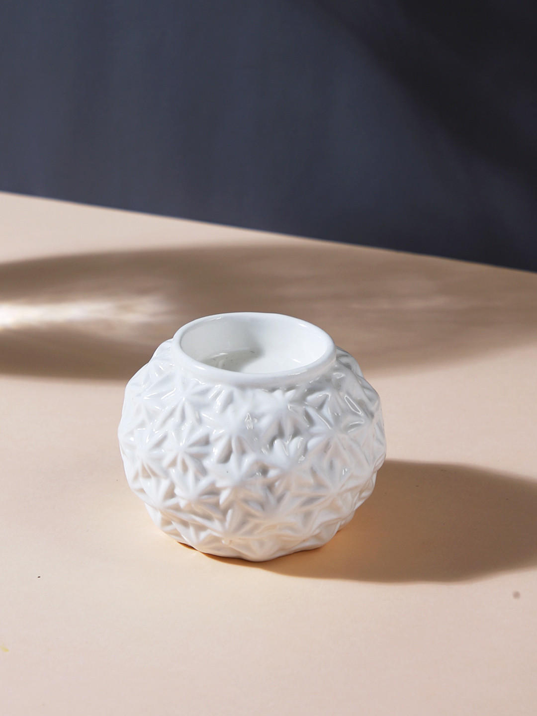 

TAYHAA White Engraved Artisan Ceramic Candle Holder