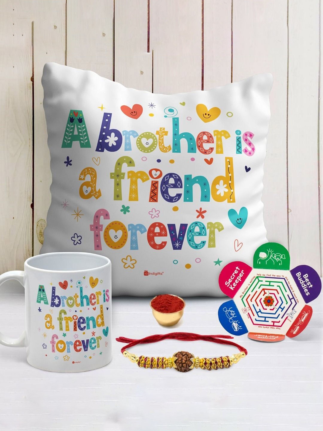 

Indigifts 4Pcs White & Blue Printed Cushion Cover With Filler & Coffee Mug Set