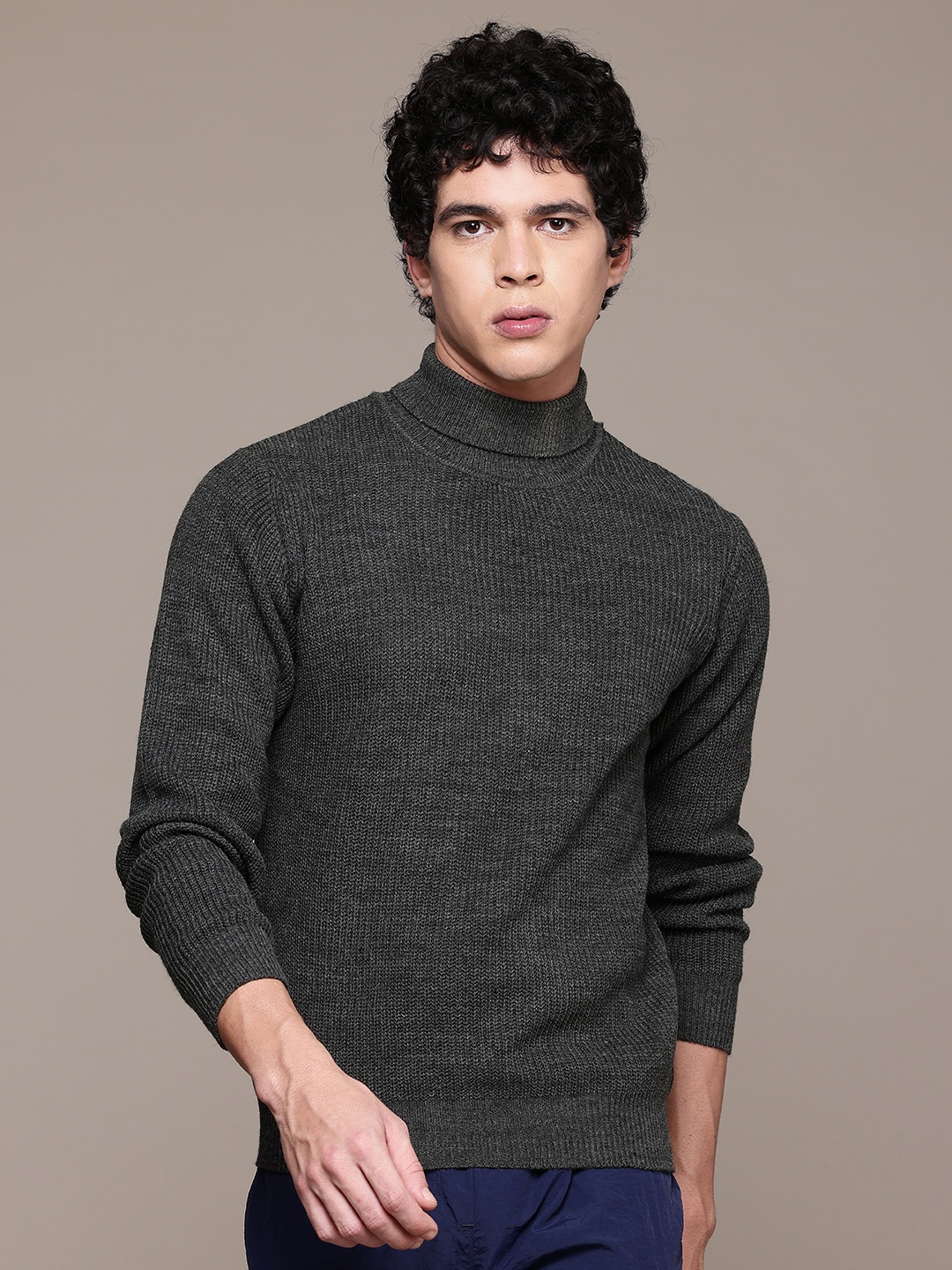 

The Roadster Life Co. Turtle Neck Cable Knit Pullover Sweater, Charcoal