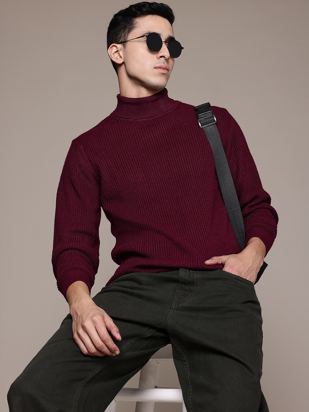 

The Roadster Life Co. Turtle Neck Cable Knit Pullover Sweater, Maroon