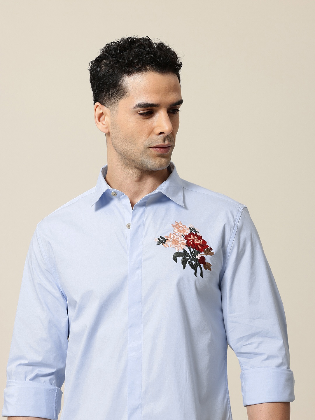 

Mr Bowerbird Men Standard Floral Casual Shirt with Embroidered Detail, Blue