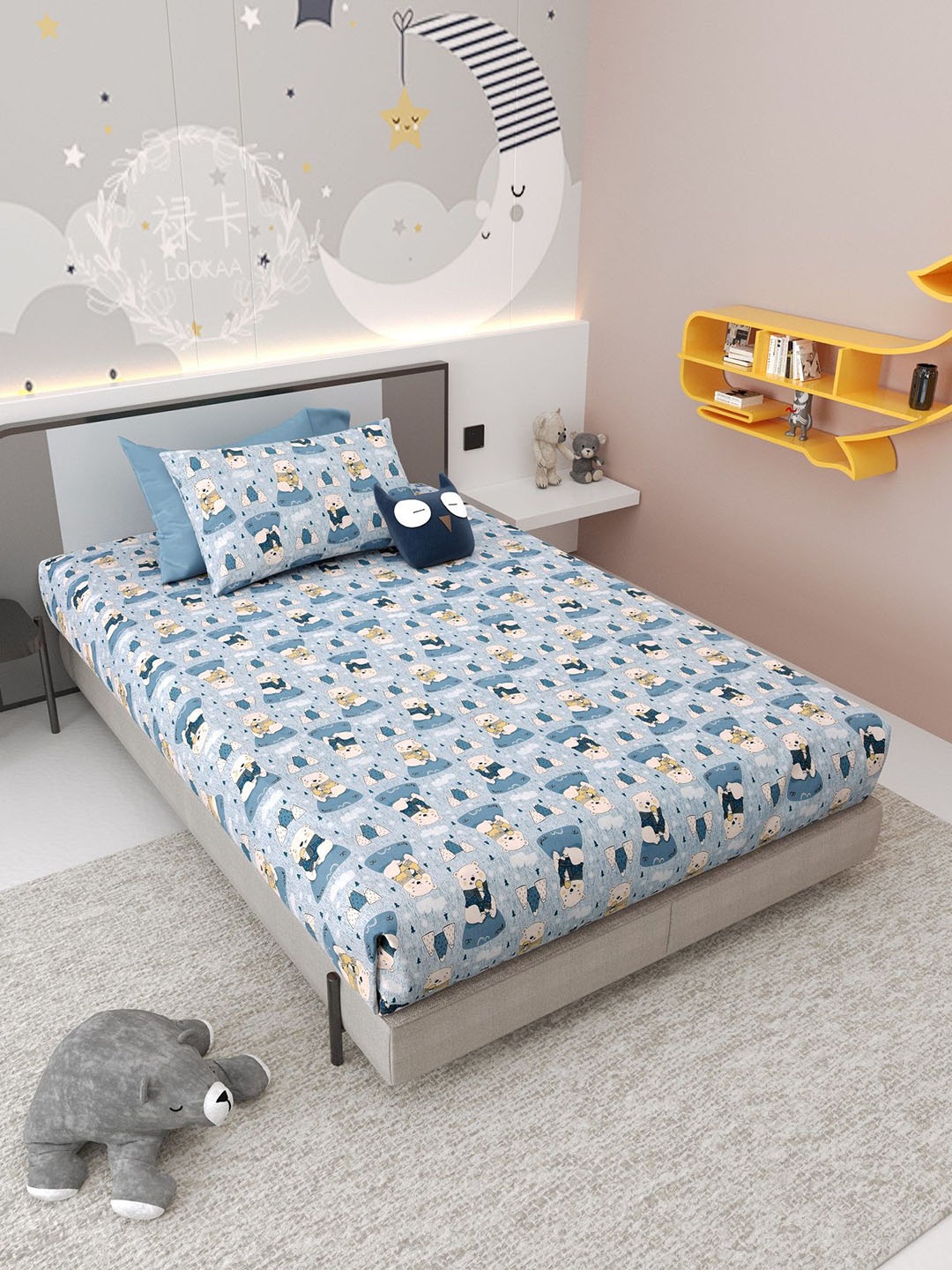

Jinaya's Multicoloured & Multicoloured Cartoon Characters 300 TC Single Bedsheet with 1 Pillow Covers, Multi