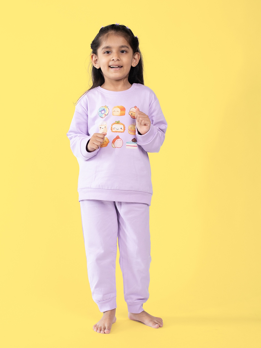 

Orange Sugar Kids Printed Pure Cotton Sweatshirt WithJoggers, Lavender