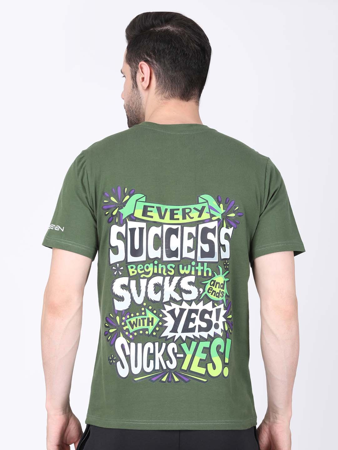 

M7 EMPIRE Men Printed Extended Sleeves Raw Edge T-shirt, Green
