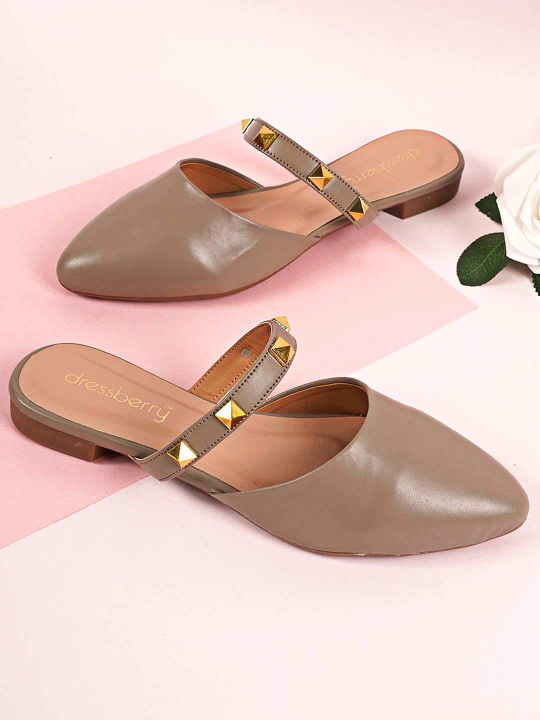 

DressBerry Women Embellished Pointed Toe Mules Flats, Grey