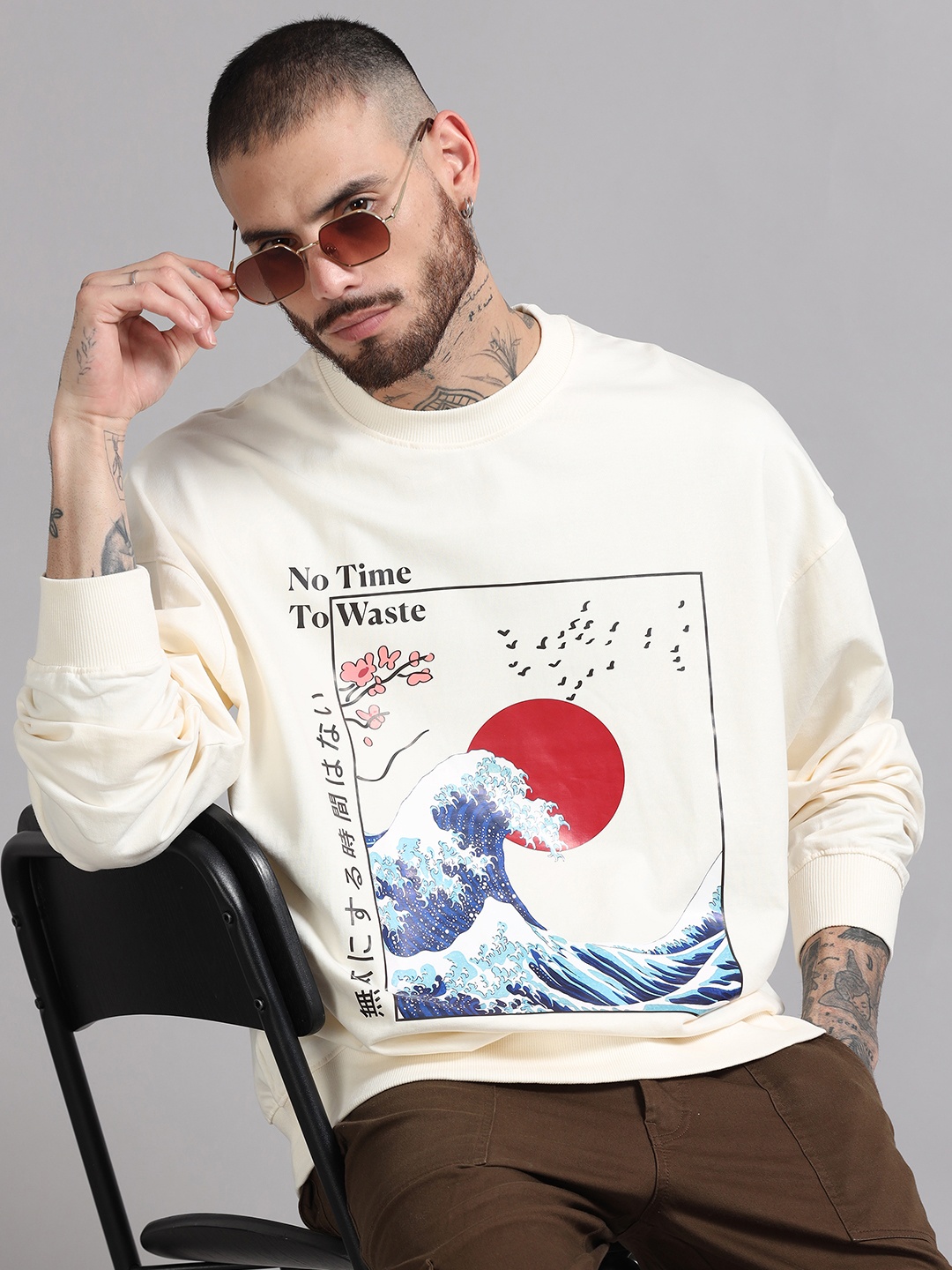 

SILISOUL Men Printed Long Sleeves Sweatshirt, Off white