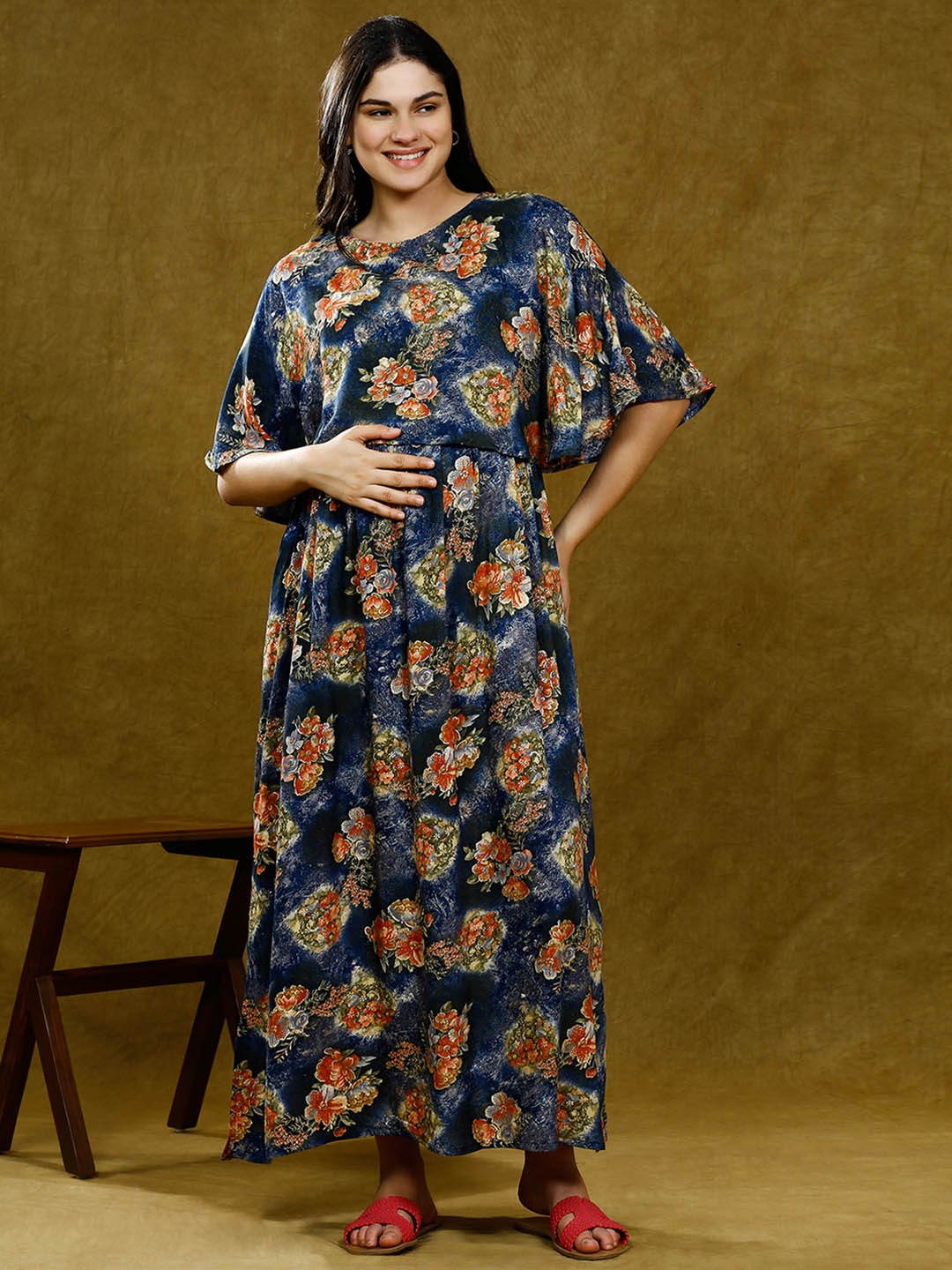 

DUMMY SHAPE Women Maternity Floral Printed Maxi Dress, Blue