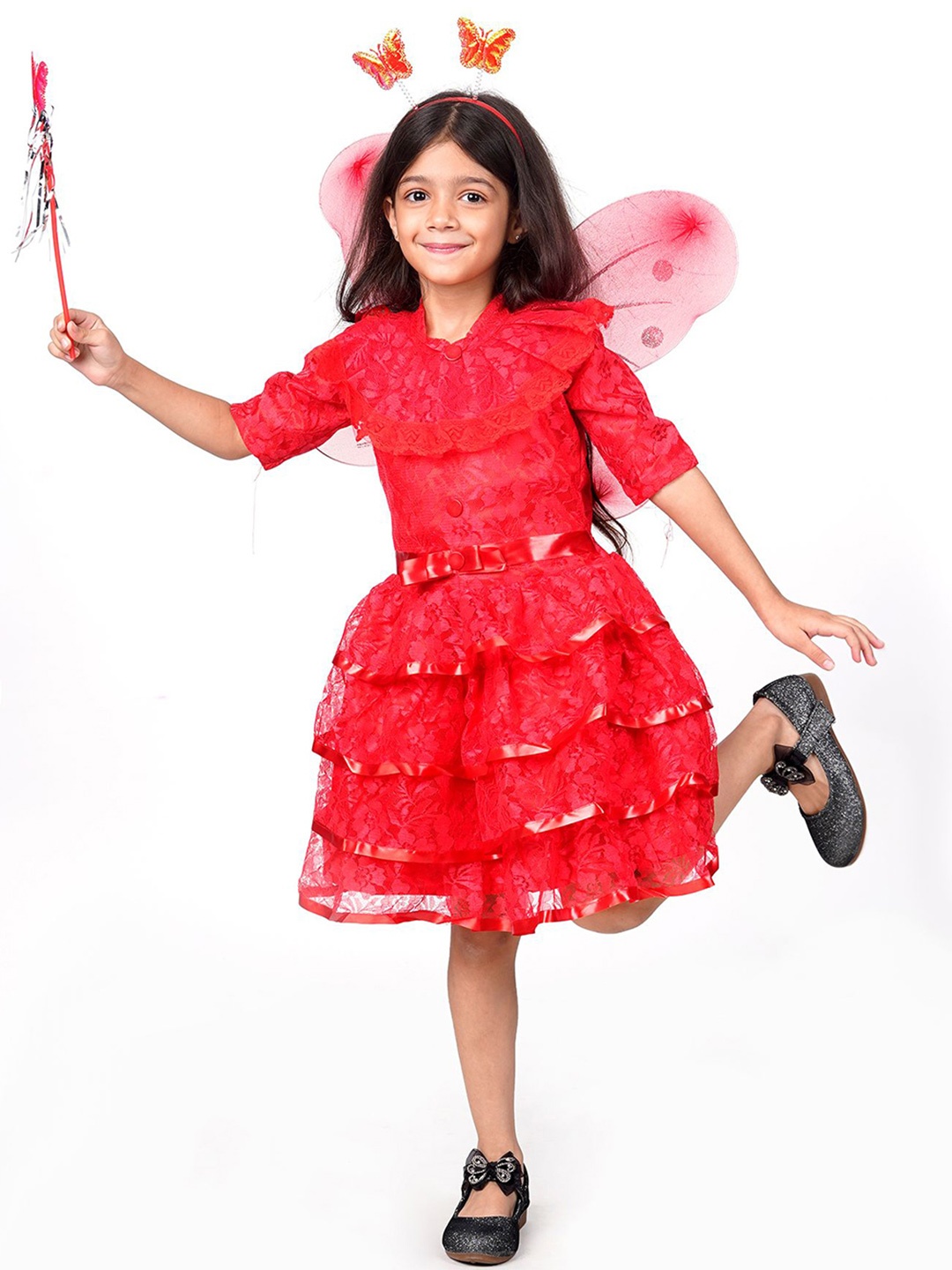 

itsmycostume Girls Self Design Fit & Flare Knee Length Dress, Red