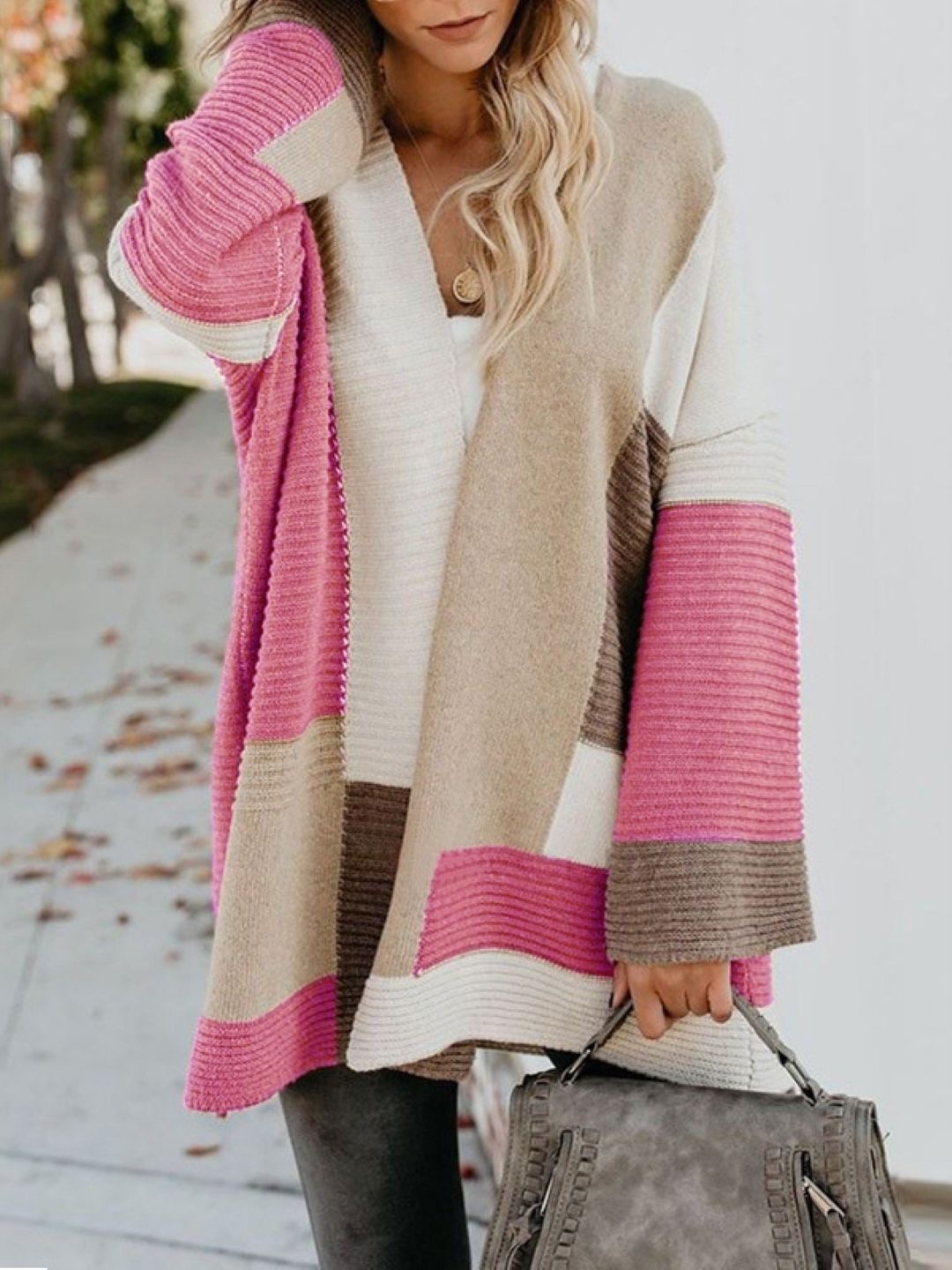 

StyleCast Women Colourblocked Longline Open Front Jacket, Pink