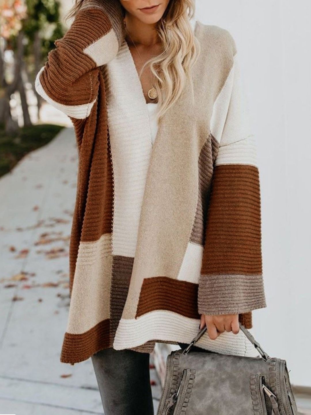 

StyleCast Women Colourblocked Longline Open Front Jacket, Brown