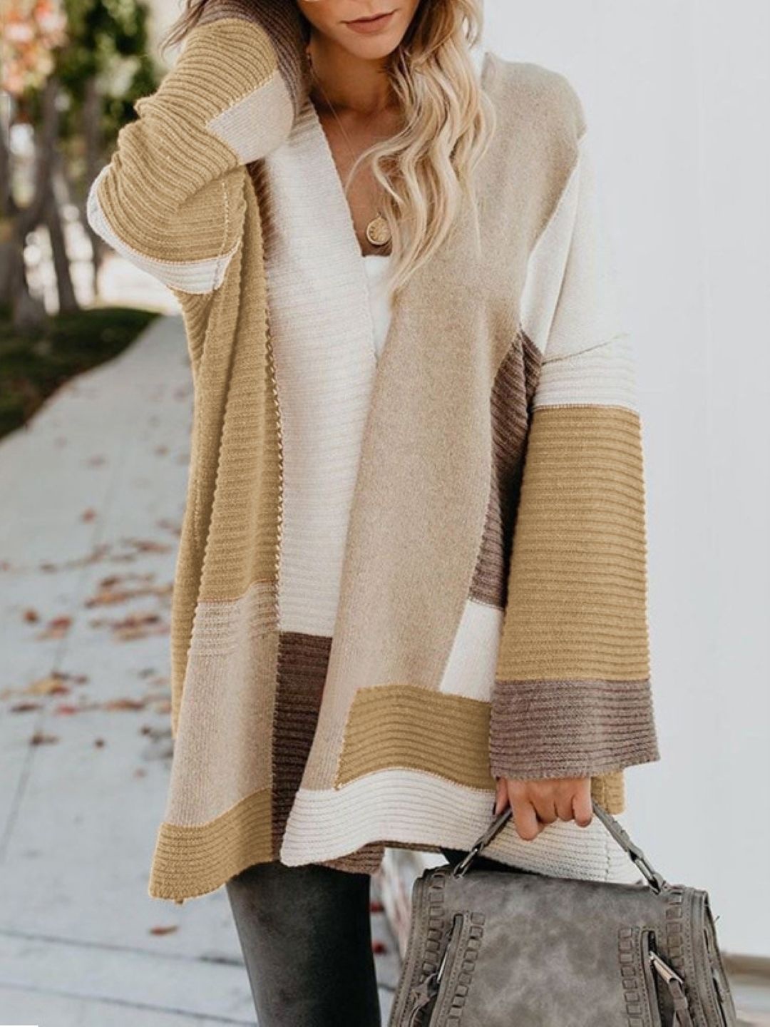 

StyleCast Women Colourblocked Longline Open Front Jacket, Khaki